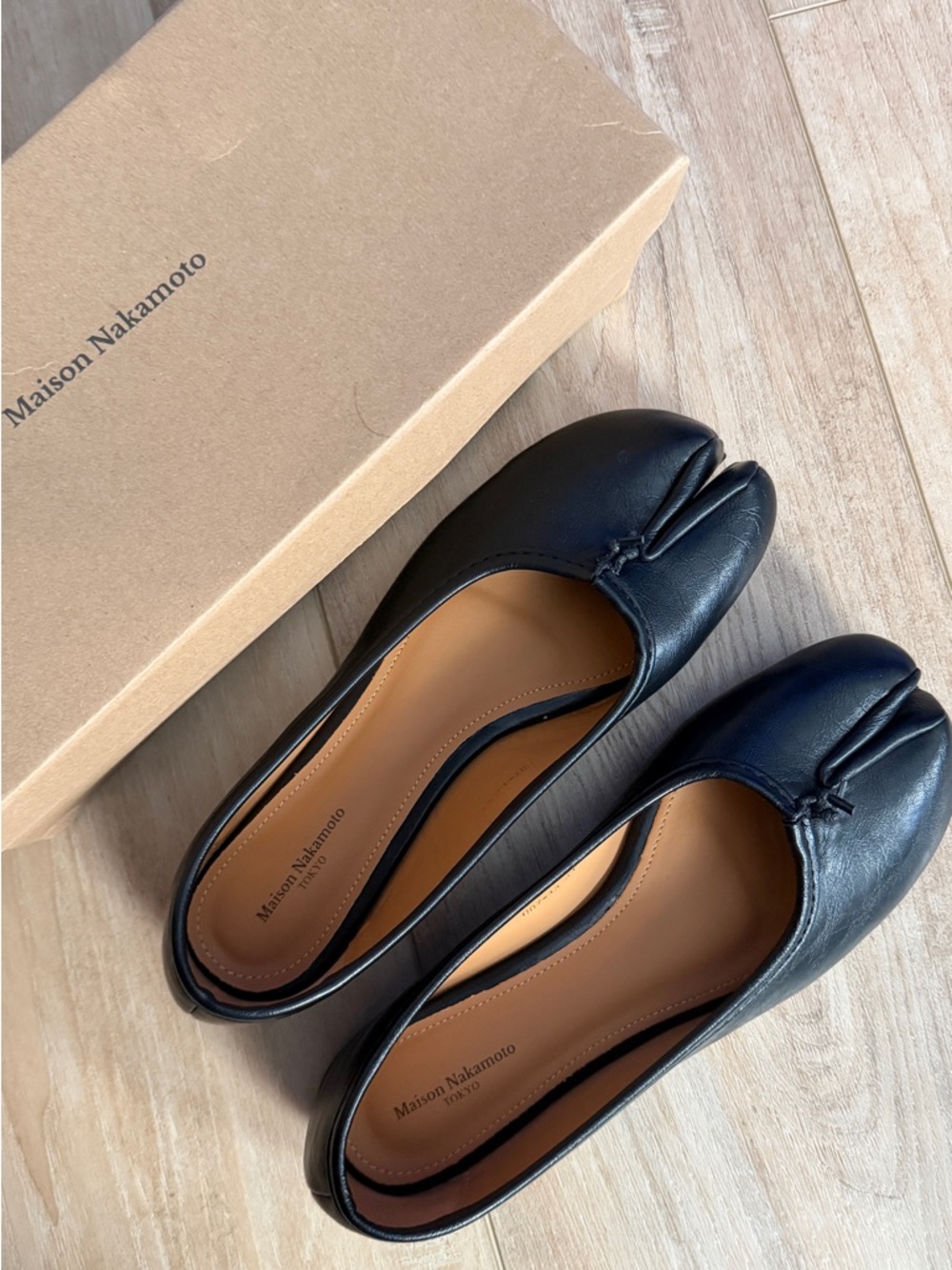 Madison nakamoto split Black Tabi Leather Ballet Flats